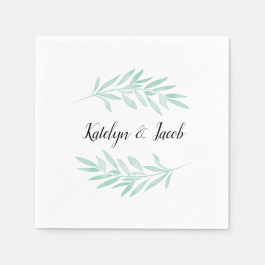 Serviette En Papier Aquarelle de menthe Vert feuillage Mariage personn (Devant)