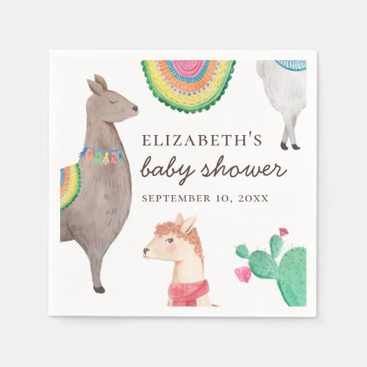 Serviette En Papier Aquarelle de mignonette lama. Baby shower amusant (Devant)