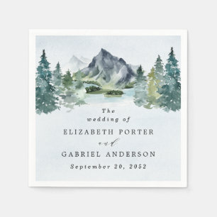 Serviette En Papier Aquarelle de montagne Élégant Rustique Mariage à t
