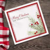 Serviette En Papier Aquarelle de Noël Holly Berries Pine Custom