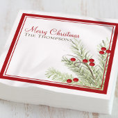 Serviette En Papier Aquarelle de Noël Holly Berries Pine Custom
