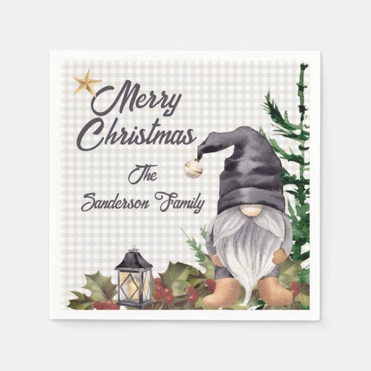 Serviette En Papier Aquarelle de Noël Monogramme Gnome (Devant)