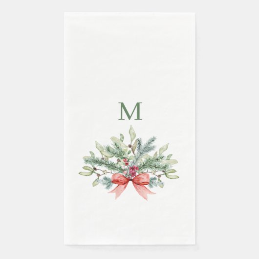 Serviette En Papier Aquarelle de Noël Monogramme vert (Devant)