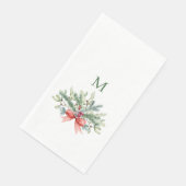 Serviette En Papier Aquarelle de Noël Monogramme vert (Coin)