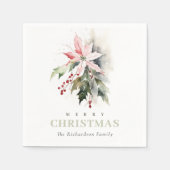 Serviette En Papier Aquarelle de Noël Poinsettia Berries Folithe (Devant)