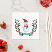 Serviette En Papier Aquarelle de Noël Snowman Custom (En situation)