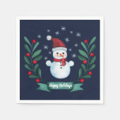 Serviette En Papier Aquarelle de Noël Snowman Custom Navy Blue (Devant)