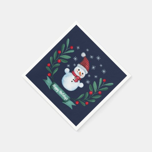 Serviette En Papier Aquarelle de Noël Snowman Custom Navy Blue (Coin)