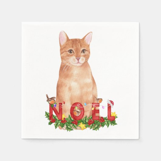 Serviette En Papier Aquarelle de Noël Tabby Cat (Devant)