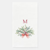 Serviette En Papier Aquarelle de Noël Vert Monogramme rouge (Devant)