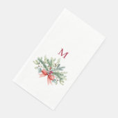 Serviette En Papier Aquarelle de Noël Vert Monogramme rouge (Coin)