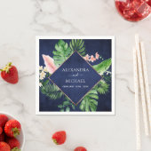 Serviette En Papier Aquarelle de palme tropicale Mariage géométrique (En situation)