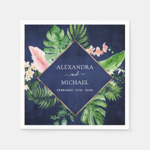 Serviette En Papier Aquarelle de palme tropicale Mariage géométrique