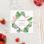 Serviette En Papier Aquarelle de palme tropicale Mariage géométrique (En situation)