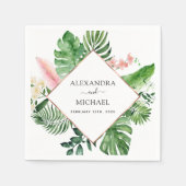 Serviette En Papier Aquarelle de palme tropicale Mariage géométrique (Devant)