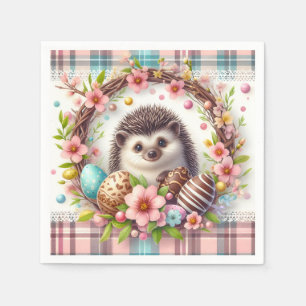 Serviette En Papier Aquarelle de Pâques Plaid Floral Baby Hérisson