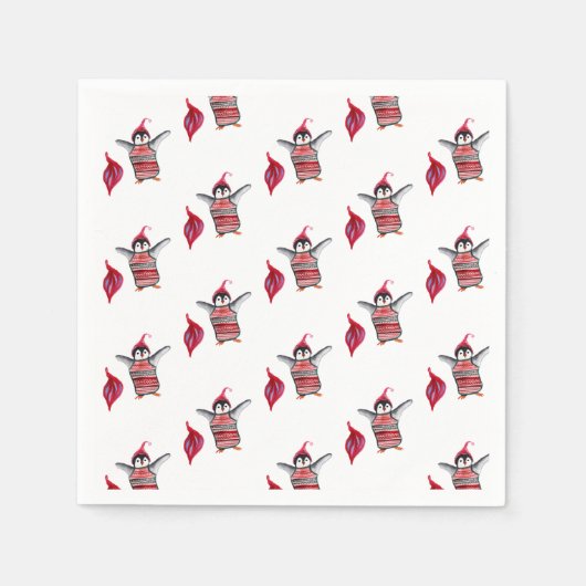 Serviette En Papier Aquarelle de pingouin Art pour Noël (Devant)