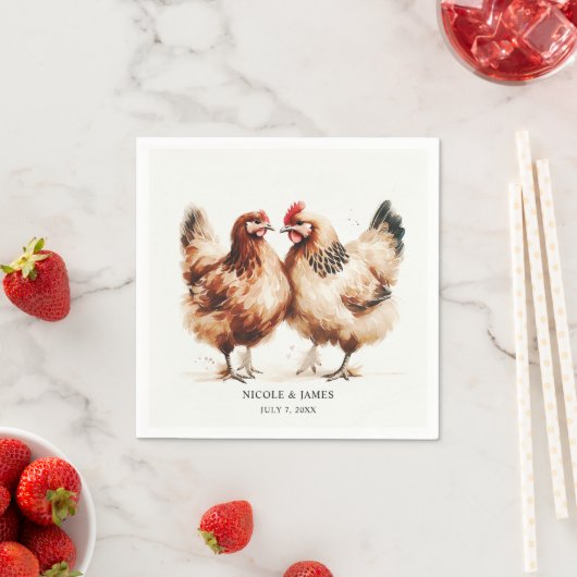 Serviette En Papier Aquarelle de poulet Brown Mariage rustique (En situation)