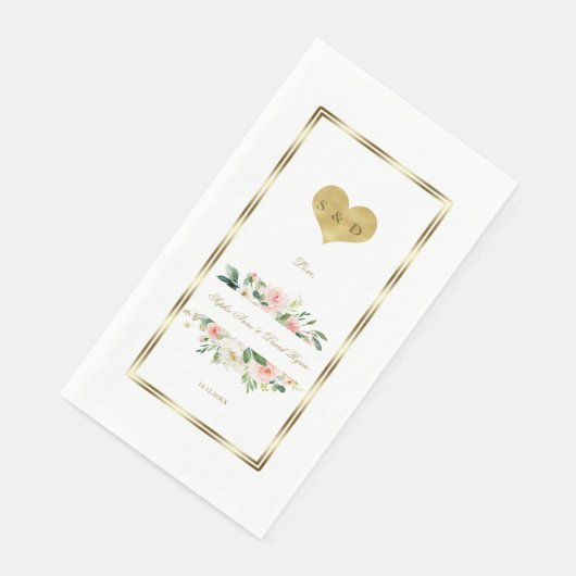 Serviette En Papier Aquarelle délicate rose blanc Floral Mariage or (Coin)