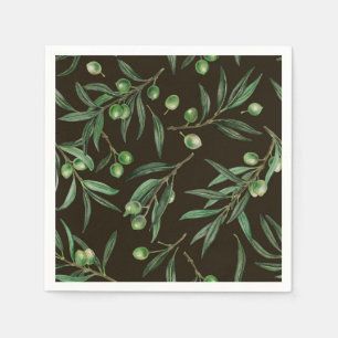 Serviette En Papier Aquarelle des branches d'olive en noir