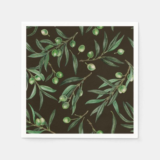 Serviette En Papier Aquarelle des branches d'olive en noir (Devant)