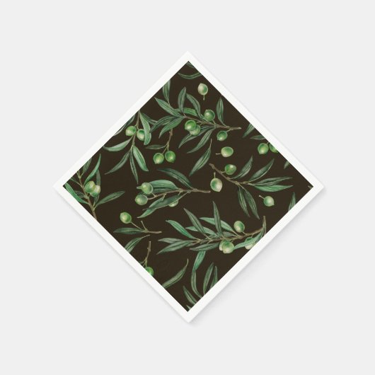 Serviette En Papier Aquarelle des branches d'olive en noir (Coin)