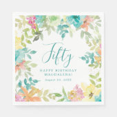 Serviette En Papier Aquarelle d'été Floral Custom 50e anniversaire (Devant)