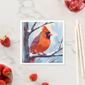 Serviette En Papier Aquarelle d'hiver cardinale rouge (En situation)