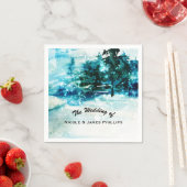 Serviette En Papier Aquarelle d'hiver Snowy Forest Pine Trees Mariage (En situation)