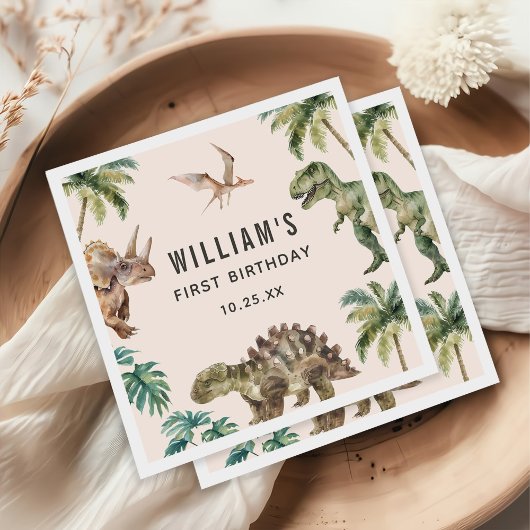 Serviette En Papier Aquarelle Dinosaur 1er fête d'anniversaire