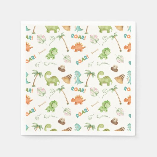 Serviette En Papier Aquarelle Dinosaur Anniversaire (Devant)