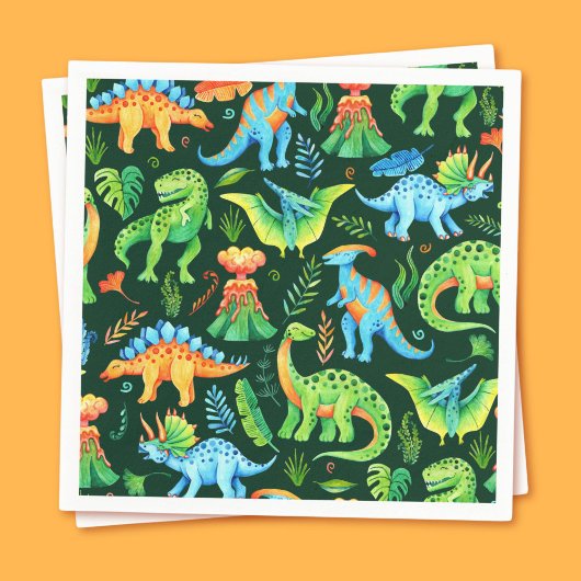 Serviette En Papier Aquarelle Dinosaures T rex Garçons fête d'annivers