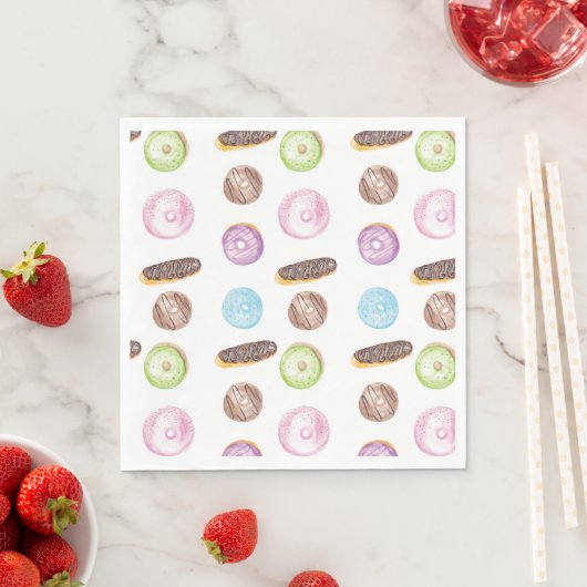 Serviette En Papier Aquarelle Donuts peint à la main (En situation)