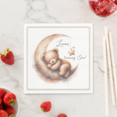 Serviette En Papier Aquarelle dormant Beige Brown Ours sur la Lune (En situation)