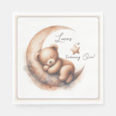 Serviette En Papier Aquarelle dormant Beige Brown Ours sur la Lune (Devant)
