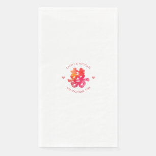Serviette En Papier Aquarelle double bonheur mariage chinois floral