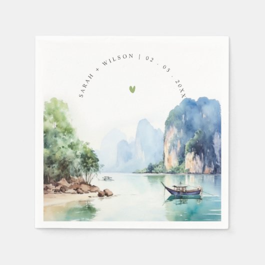 Serviette En Papier Aquarelle douce Côte Thaïlande Mariage marin (Devant)