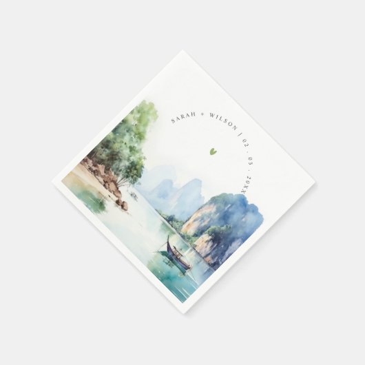Serviette En Papier Aquarelle douce Côte Thaïlande Mariage marin (Coin)