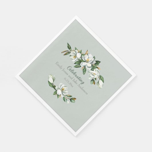 Serviette En Papier Aquarelle douce Magnolia Verdure Mariage serviette (Coin)