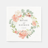 Serviette En Papier Aquarelle Douce Peach Floral Mariage Réception (Devant)