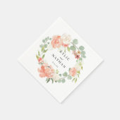 Serviette En Papier Aquarelle Douce Peach Floral Mariage Réception (Coin)