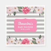 Serviette En Papier Aquarelle Doux rose Baby shower Roses blanches (Devant)