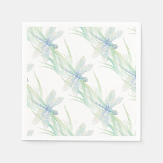 Serviette En Papier Aquarelle Dragonfly in Soft Blues & Green Art (Devant)