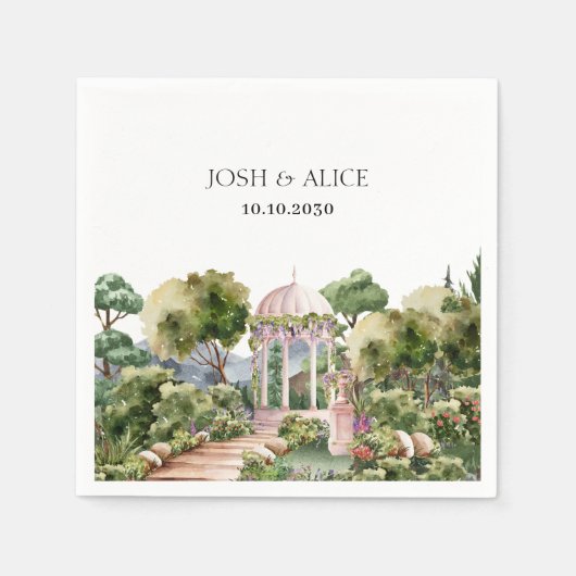 Serviette En Papier Aquarelle Dreamy jardin vert élégant (Devant)