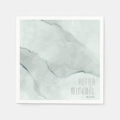 Serviette En Papier Aquarelle Dreamy Mariage Abstrait Vert/Bl ID817 (Devant)