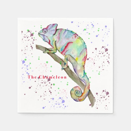 Serviette En Papier Aquarelle drôle caméléon (Devant)