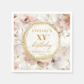 Serviette En Papier Aquarelle Dusty rose 70 serviettes d'anniversaire (Devant)