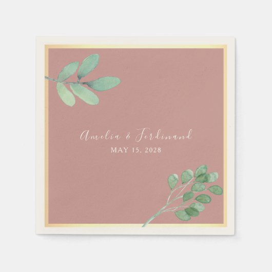 Serviette En Papier Aquarelle Dusty Rose Verdure Mariage serviettes (Devant)