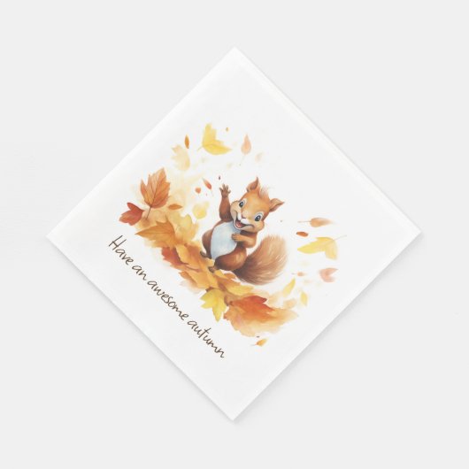 Serviette En Papier Aquarelle Écureuil d'automne avec Feuilles (Coin)