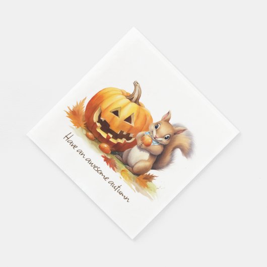 Serviette En Papier Aquarelle Écureuil d'automne avec Jack-o-lanterne (Coin)